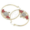 Oro Laminado Large Hoop, Gold Filled Style Turtle and Heart Design, with Garnet and White Crystal, Diamond Cutting Finish, Golden Finish, 02.380.0037.50