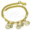 Oro Laminado Charm Bracelet, Gold Filled Style Anchor and Paperclip Design, with White Crystal, Polished, Golden Finish, 03.63.2239.07