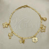 Oro Laminado Charm Anklet , Gold Filled Style Butterfly and Flower Design, Polished, Golden Finish, 03.32.0607.10