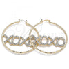 Oro Laminado Large Hoop, Gold Filled Style Hugs and Kisses Design, with White Crystal, Diamond Cutting Finish, Golden Finish, 02.380.0038.50