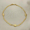 Oro Laminado Fancy Anklet, Gold Filled Style Mariner and Evil Eye Design, Polished, Golden Finish, 03.32.0617.10