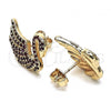 Oro Laminado Stud Earring, Gold Filled Style Swan Design, with Ruby Micro Pave, Polished, Golden Finish, 02.26.0290.2
