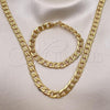 Stainless Steel Necklace and Bracelet, Pave Cuban Design, Diamond Cutting Finish, Golden Finish, 06.116.0027.1