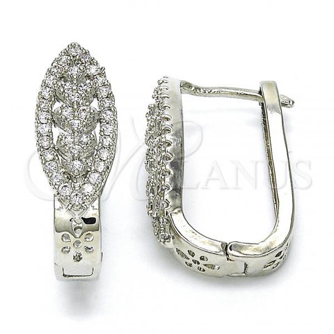 Oro Laminado Huggie Hoop, Gold Filled Style Heart Design, with White Cubic Zirconia, Polished, Rhodium Finish, 02.267.0045.15