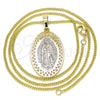 Oro Laminado Pendant Necklace, Gold Filled Style Guadalupe Design, Polished, Tricolor, 04.106.0047.20