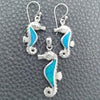 Sterling Silver Earring and Pendant Adult Set, Seahorse Design, with Bermuda Blue Opal, Polished, Silver Finish, 10.391.0021