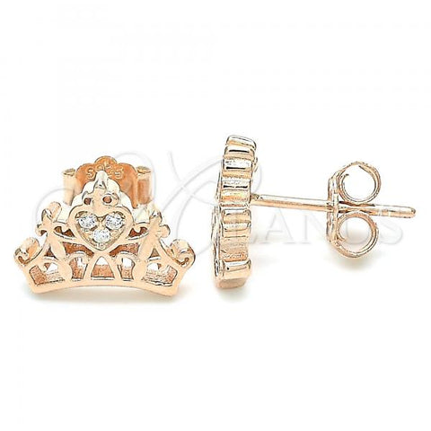 Sterling Silver Stud Earring, Crown Design, with White Cubic Zirconia, Polished, Rose Gold Finish, 02.336.0178.1