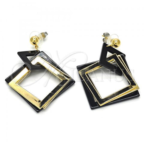 Oro Laminado Long Earring, Gold Filled Style Black Resin Finish, Golden Finish, 02.268.0075.1