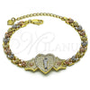 Oro Laminado Fancy Bracelet, Gold Filled Style San Judas and Heart Design, with White Micro Pave, Polished, Tricolor, 03.253.0084.07