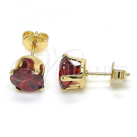 Oro Laminado Stud Earring, Gold Filled Style with Garnet Cubic Zirconia, Polished, Golden Finish, 5.128.036