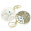 Oro Laminado Dangle Earring, Gold Filled Style Guadalupe and Evil Eye Design, Polished, Golden Finish, 02.351.0099