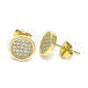 Oro Laminado Stud Earring, Gold Filled Style with White Micro Pave, Polished, Golden Finish, 02.344.0125
