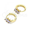 Oro Laminado Huggie Hoop, Gold Filled Style with Amethyst Cubic Zirconia, Polished, Golden Finish, 02.210.0642.3.12