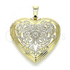 Oro Laminado Locket Pendant, Gold Filled Style Heart and Flower Design, Polished, Golden Finish, 05.117.0018