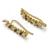 Oro Laminado Earcuff Earring, Gold Filled Style with Multicolor Cubic Zirconia, Polished, Golden Finish, 02.210.0695.1