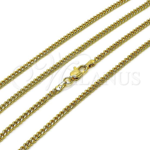 Oro Laminado Basic Necklace, Gold Filled Style Miami Cuban Design, Diamond Cutting Finish, Golden Finish, 04.63.1424.24