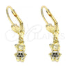 Oro Laminado Dangle Earring, Gold Filled Style Little Boy Design, with Black Micro Pave, Polished, Golden Finish, 02.316.0065.2