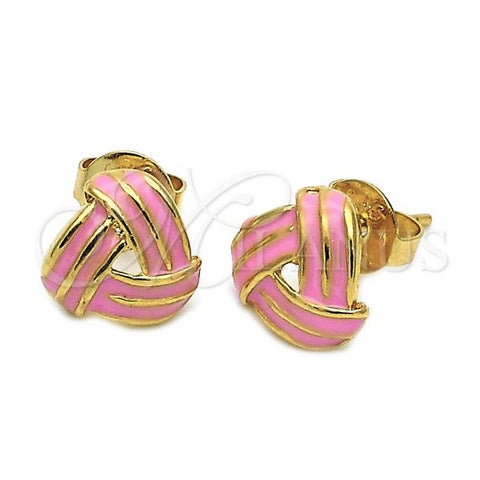 Oro Laminado Stud Earring, Gold Filled Style Love Knot Design, Pink Enamel Finish, Golden Finish, 5.126.055.1 *PROMO*