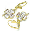 Oro Laminado Dangle Earring, Gold Filled Style Four-leaf Clover Design, Polished, Tricolor, 02.351.0074