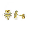 Oro Laminado Stud Earring, Gold Filled Style Tree Design, with White Micro Pave, Polished, Golden Finish, 02.342.0182