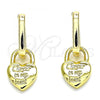 Oro Laminado Huggie Hoop, Gold Filled Style Lock and Heart Design, Polished, Golden Finish, 02.341.0077.12