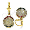 Oro Laminado Dangle Earring, Gold Filled Style San Benito Design, with Multicolor Crystal, Polished, Golden Finish, 02.351.0020.1