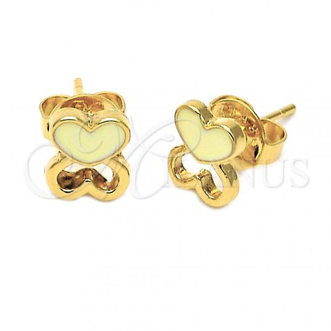 Oro Laminado Stud Earring, Gold Filled Style Heart Design, Black Enamel Finish, Golden Finish, 02.64.0387 *PROMO*