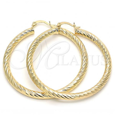 Oro Laminado Large Hoop, Gold Filled Style Hollow Design, Diamond Cutting Finish, Golden Finish, 5.139.008.50