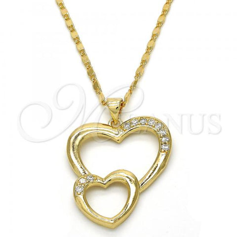 Oro Laminado Pendant Necklace, Gold Filled Style Heart Design, with White Cubic Zirconia, Polished, Golden Finish, 04.99.0037.18