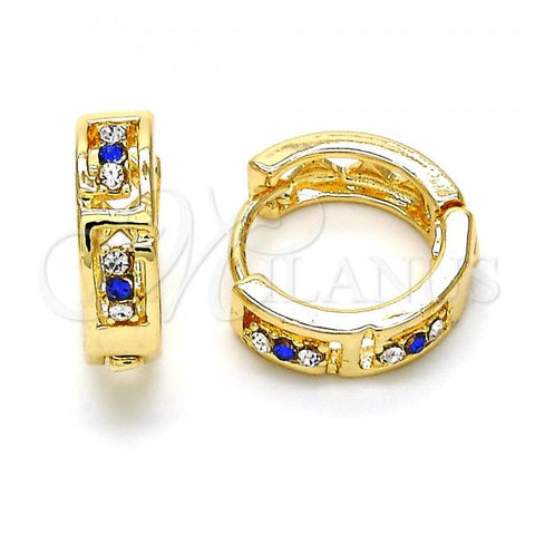 Oro Laminado Huggie Hoop, Gold Filled Style with Sapphire Blue and White Crystal, Polished, Golden Finish, 02.165.0142.5