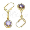 Oro Laminado Long Earring, Gold Filled Style with Amethyst and White Cubic Zirconia, Polished, Golden Finish, 02.387.0042.1
