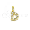 Oro Laminado Fancy Pendant, Gold Filled Style Initials Design, with White Cubic Zirconia, Polished, Golden Finish, 05.341.0024