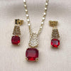 Oro Laminado Earring and Pendant Adult Set, Gold Filled Style with Garnet Cubic Zirconia and White Micro Pave, Polished, Golden Finish, 10.196.0171