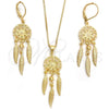 Oro Laminado Earring and Pendant Adult Set, Gold Filled Style Flower Design, Polished, Golden Finish, 10.02.0009