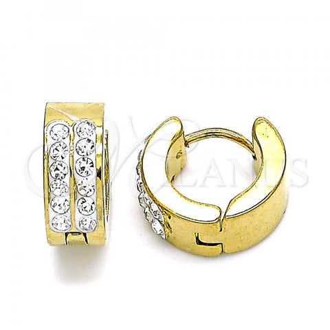 Stainless Steel Huggie Hoop, with White Crystal, Polished, Golden Finish, 02.230.0069.1.12
