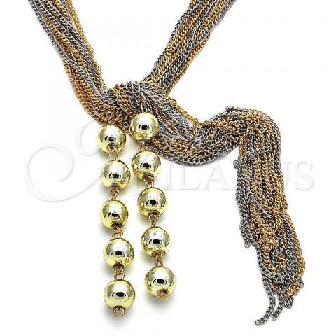 Oro Laminado Fancy Necklace, Gold Filled Style Ball Design, Polished, Two Tone, 04.321.0030.1.32