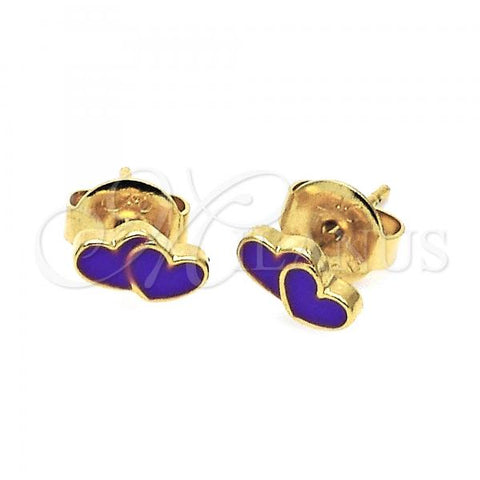 Oro Laminado Stud Earring, Gold Filled Style Heart Design, Purple Enamel Finish, Golden Finish, 02.64.0328 *PROMO*