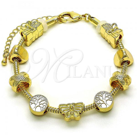 Oro Laminado Fancy Bracelet, Gold Filled Style Butterfly and Tree Design, Polished, Golden Finish, 03.63.2266.07