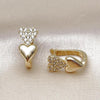 Oro Laminado Huggie Hoop, Gold Filled Style Heart Design, with White Cubic Zirconia, Polished, Golden Finish, 02.283.0131.12