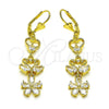 Oro Laminado Long Earring, Gold Filled Style Swan and Heart Design, with White Cubic Zirconia, Polished, Golden Finish, 02.387.0115