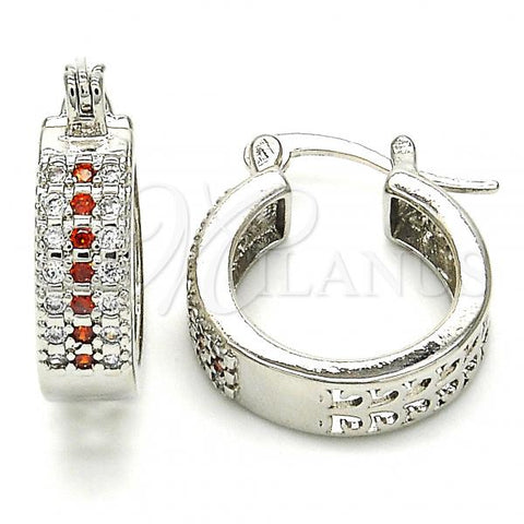 Rhodium Plated Small Hoop, with Garnet and White Cubic Zirconia, Polished, Rhodium Finish, 02.210.0266.6.20