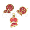 Oro Laminado Earring and Pendant Children Set, Gold Filled Style Watermelon Design, Enamel Finish, Golden Finish, 10.38.0060