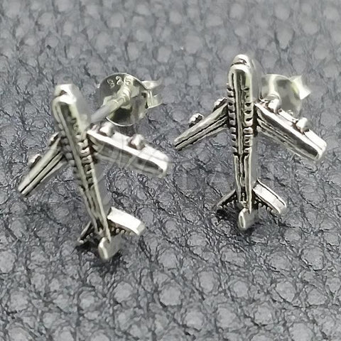 Sterling Silver Stud Earring, Airplane Design, Polished, Silver Finish, 02.399.0013