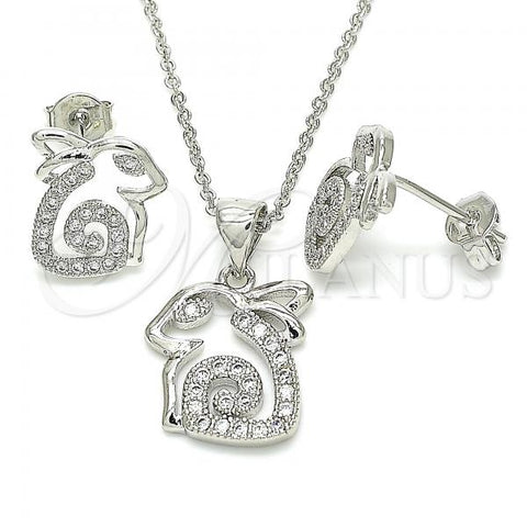 Rhodium Plated Earring and Pendant Adult Set, with White Cubic Zirconia, Polished, Rhodium Finish, 10.199.0140