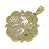 Oro Laminado Religious Pendant, Gold Filled Style Elephant and Owl Design, Polished, Tricolor, 05.351.0022