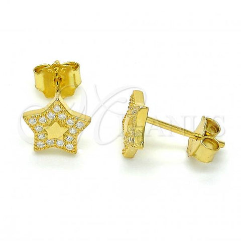 Sterling Silver Stud Earring, Star Design, with White Micro Pave, Polished, Golden Finish, 02.292.0013.1