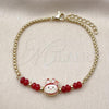 Oro Laminado Fancy Bracelet, Gold Filled Style with Garnet Crystal, Red Enamel Finish, Golden Finish, 03.213.0391.07