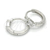 Sterling Silver Huggie Hoop, with White Cubic Zirconia, Polished, Rhodium Finish, 02.175.0137.15