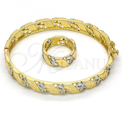 Oro Laminado Set Bangle, Gold Filled Style Infinite Design, Diamond Cutting Finish, Two Tone, 13.99.0001.05.07 (09 MM Thickness, Size 7)