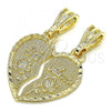 Oro Laminado Fancy Pendant, Gold Filled Style Heart and Flower Design, Polished, Golden Finish, 05.351.0121.2
